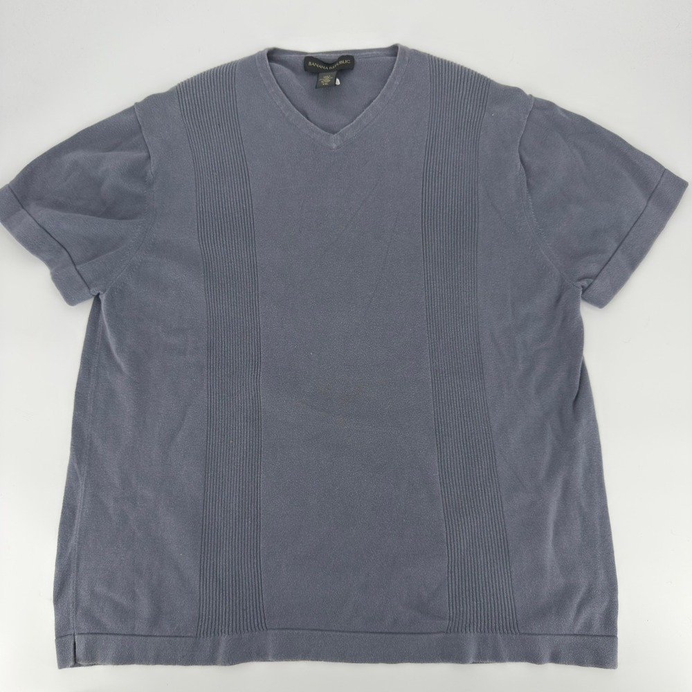 Banana Republic Mens V Neck Short Sleeve Knit Sweater Pullover Size XXL‎ Gray